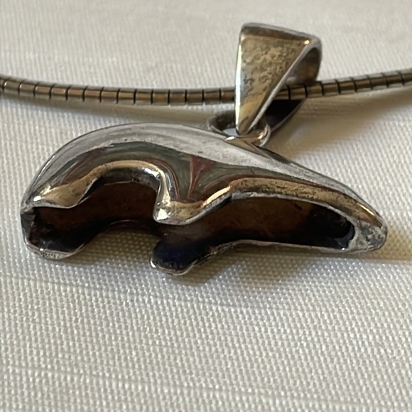 Sterling silver 925 Navajo walking Bear pendant fetish & Italian omega necklace - Picture 8 of 9